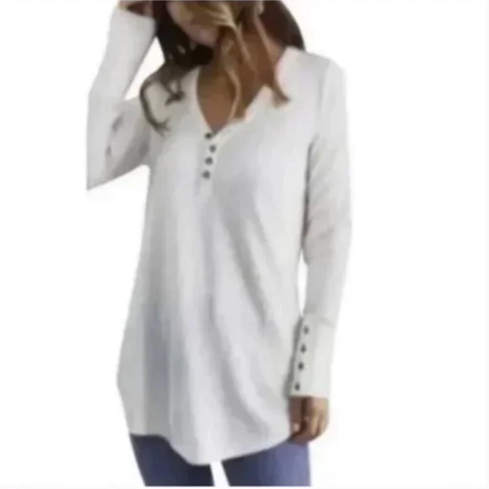 Chaser Waffle Knit Thermal Long Sleeve Henley Eggnog Color Size XXL